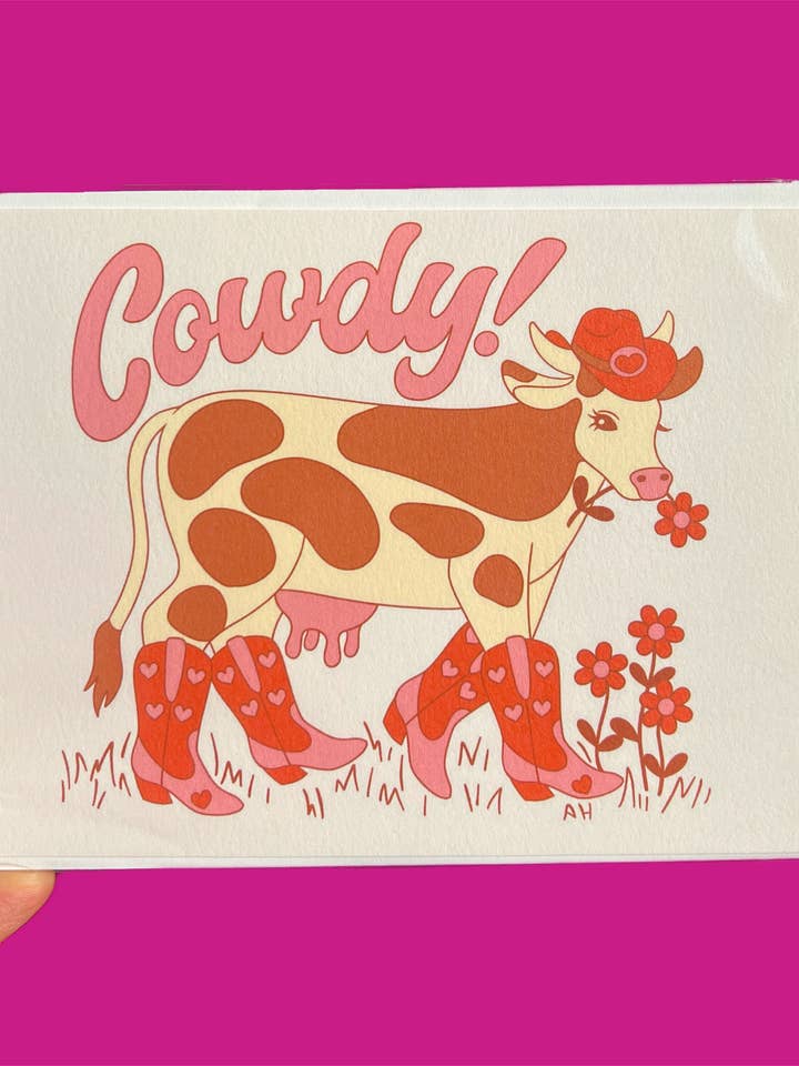 Cowdy grande, formato A7! Biglietto di auguri per la vendita all'ingrosso da parte di Astral Weekend