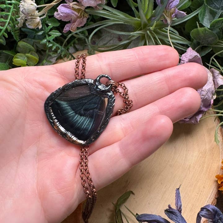Copper Ashes - Wholesale Pendant/Charm Necklace - Labradorite and Butterfly Wing Necklace (reversible)2