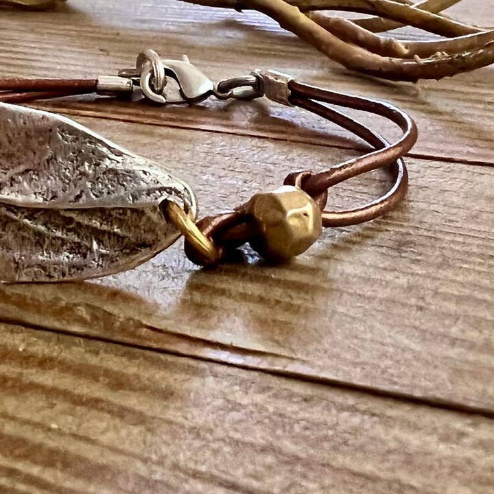 Nellie Pratt Artisan Jewelry - Wholesale Charm/Dangle Bracelet - Peacemaker boho leaf leather bracelet3