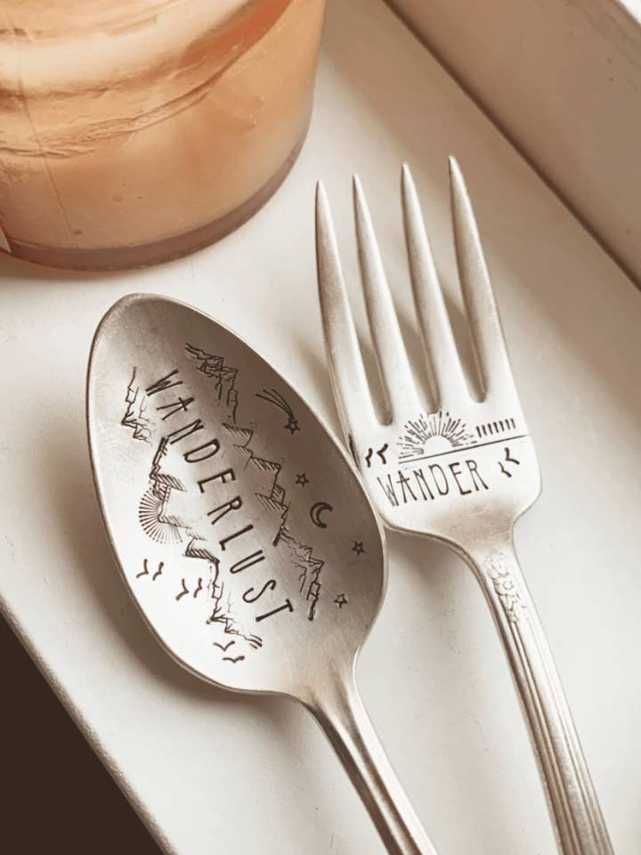 Wanderlust, ensemble cuillère et fourchette de camping pour la vente par The WildSmith