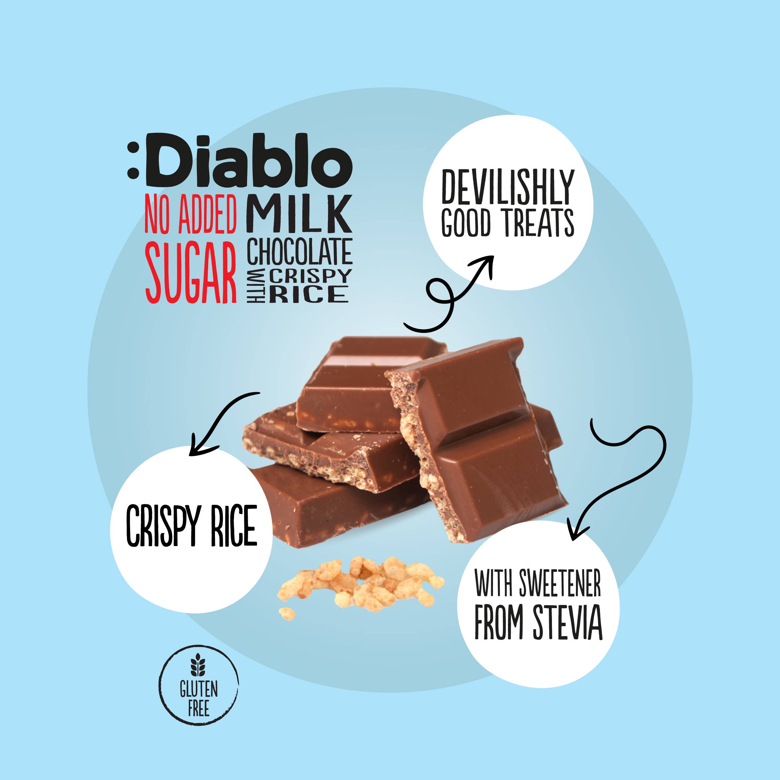 Diablo Sugar Free – wholesale Chocolate bar – :Diablo Stevia Milk Chocolate with Crispy Rice 75g2
