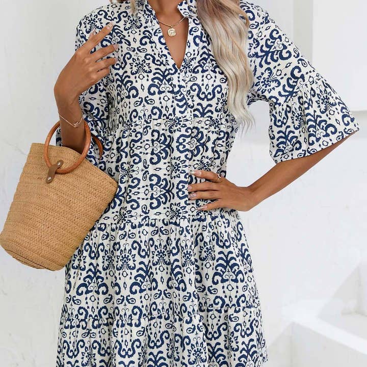 Masyal - Wholesale Dress - Women's - Summer loose V-neck casual short dress for women