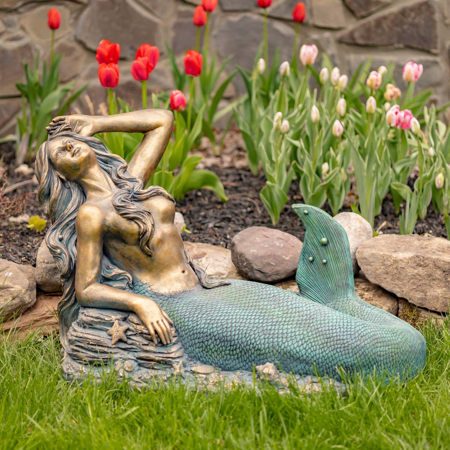 Zaer Ltd. International - Wholesale Outdoor Ornament/Decor - 36" Long Mermaid Reclining on Rock "Camree"7