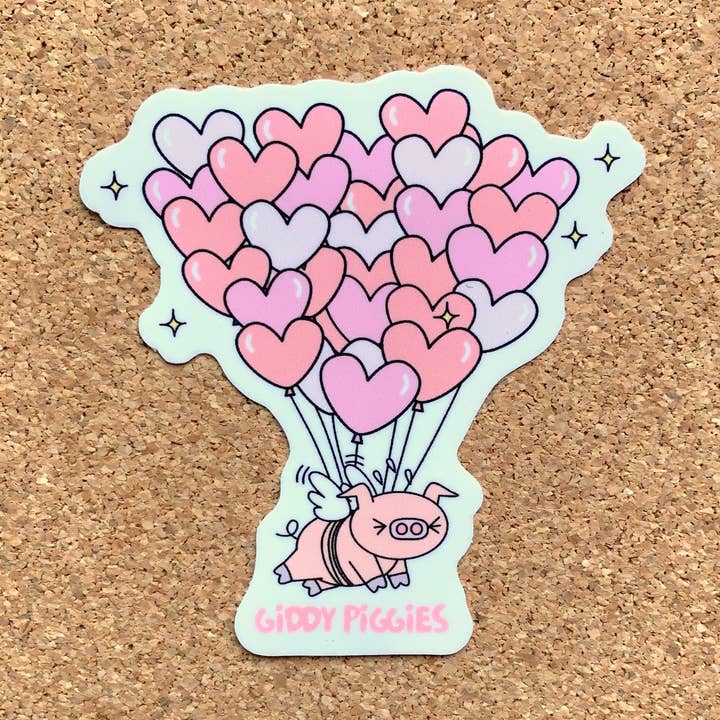 Giddy Piggies Valentine's Day Heart Balloon Glossy Sticker for wholesale by Giddy Piggies