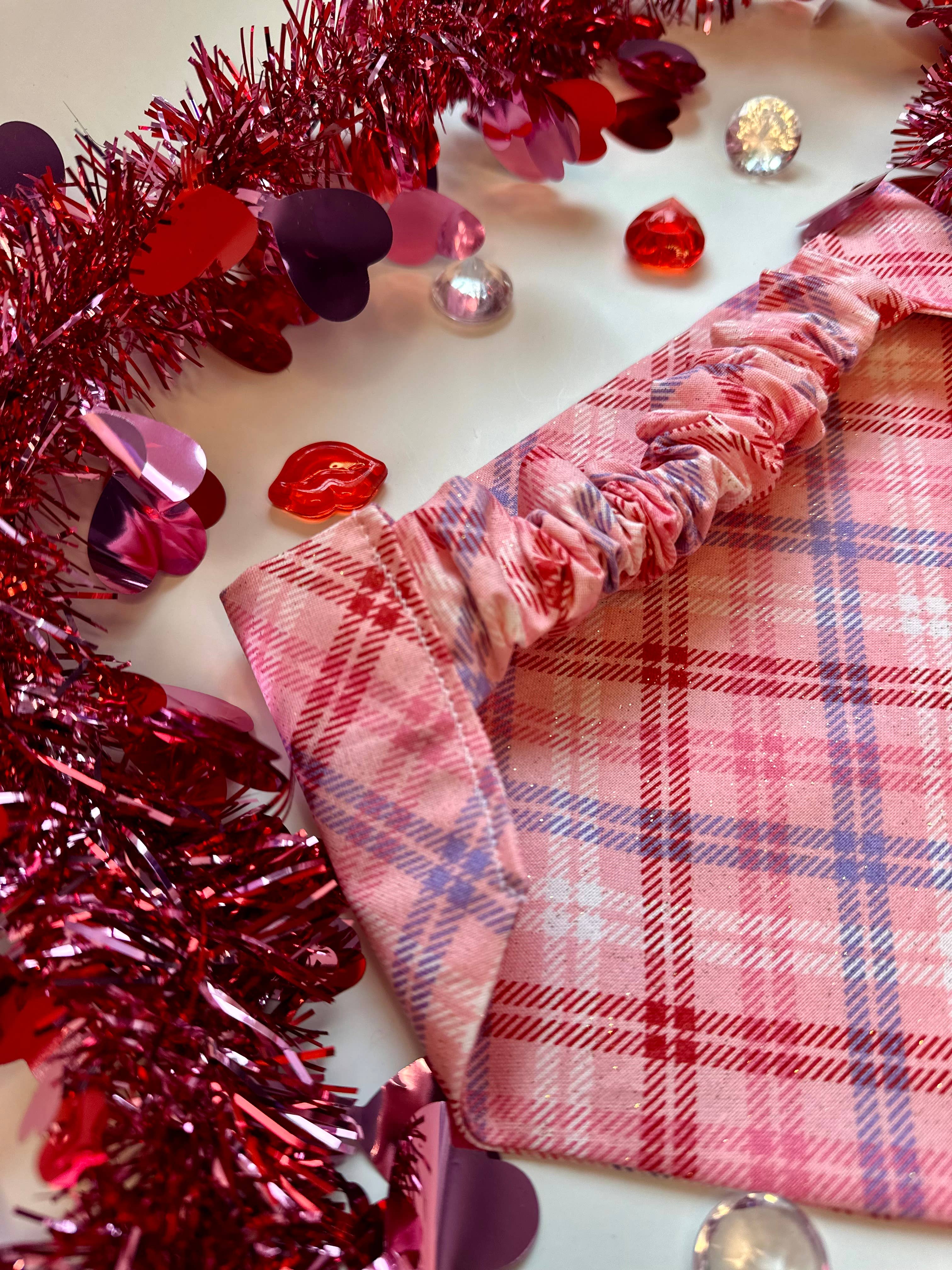 Bark ‘nd Blue - Wholesale Pet Bandana - Dog - Valentines Plaid Scrunchie Bandana2