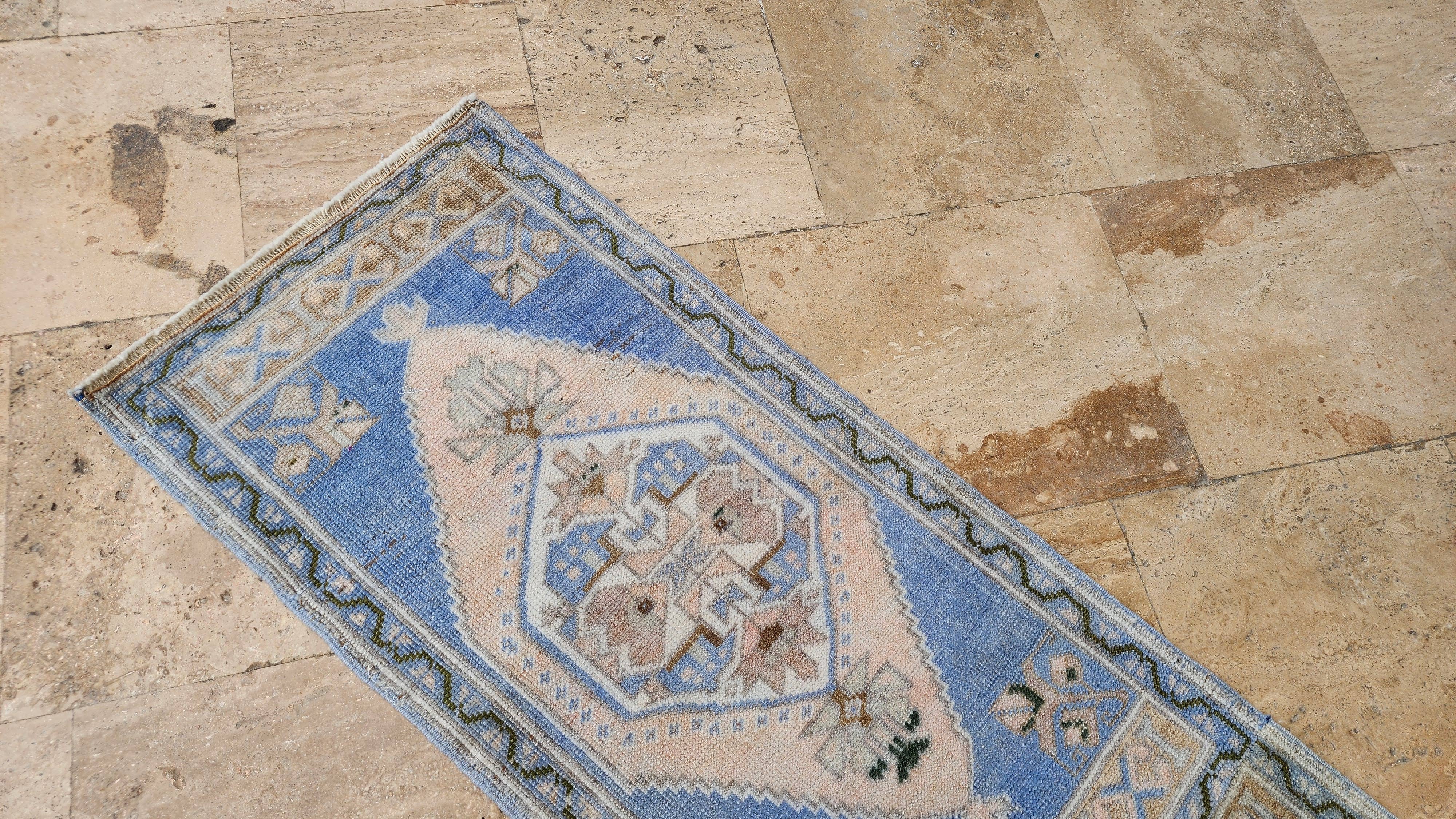 Vintage Pillows Store - Wholesale Vloerkleed - Turksblauwe Oushak-loper 1'10'' x 7'1''6