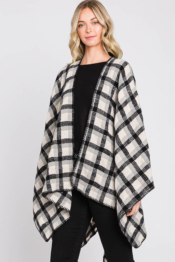 Hana - Wholesale Cardigan - Dames - Plaid Pattern Ruana8