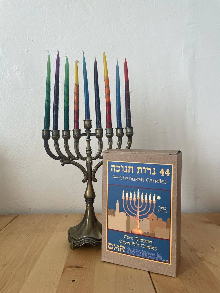 Ohr Judaica - Wholesale Tapered Candle/Candlestick - Multicolored Handmade Beeswax Chanukah Candles - 44 Pack8