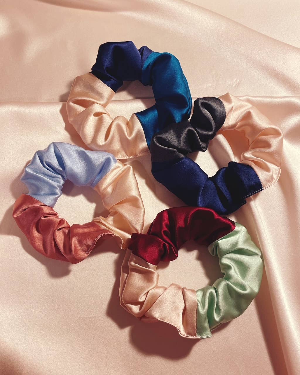 Mille Saisons – wholesale Scrunchie - Women’s – Colour Block Silk Scrunchies- Sewn in the UK1