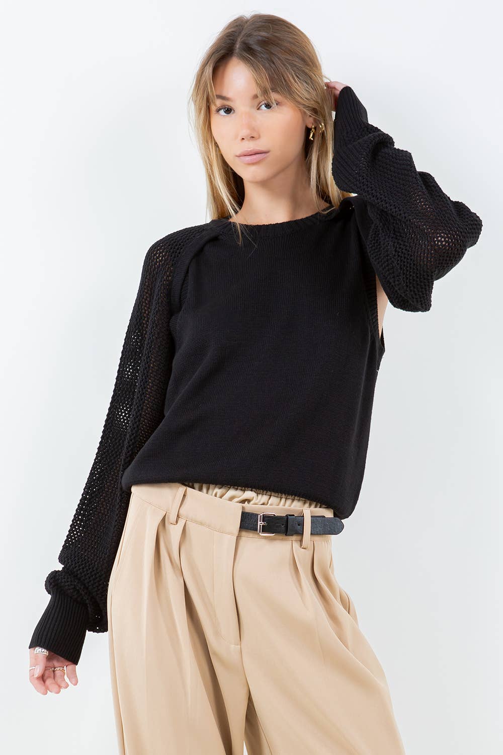 Kaki PULL À COL ROND À ŒILLETS BOLERO  en vente sur Faire4