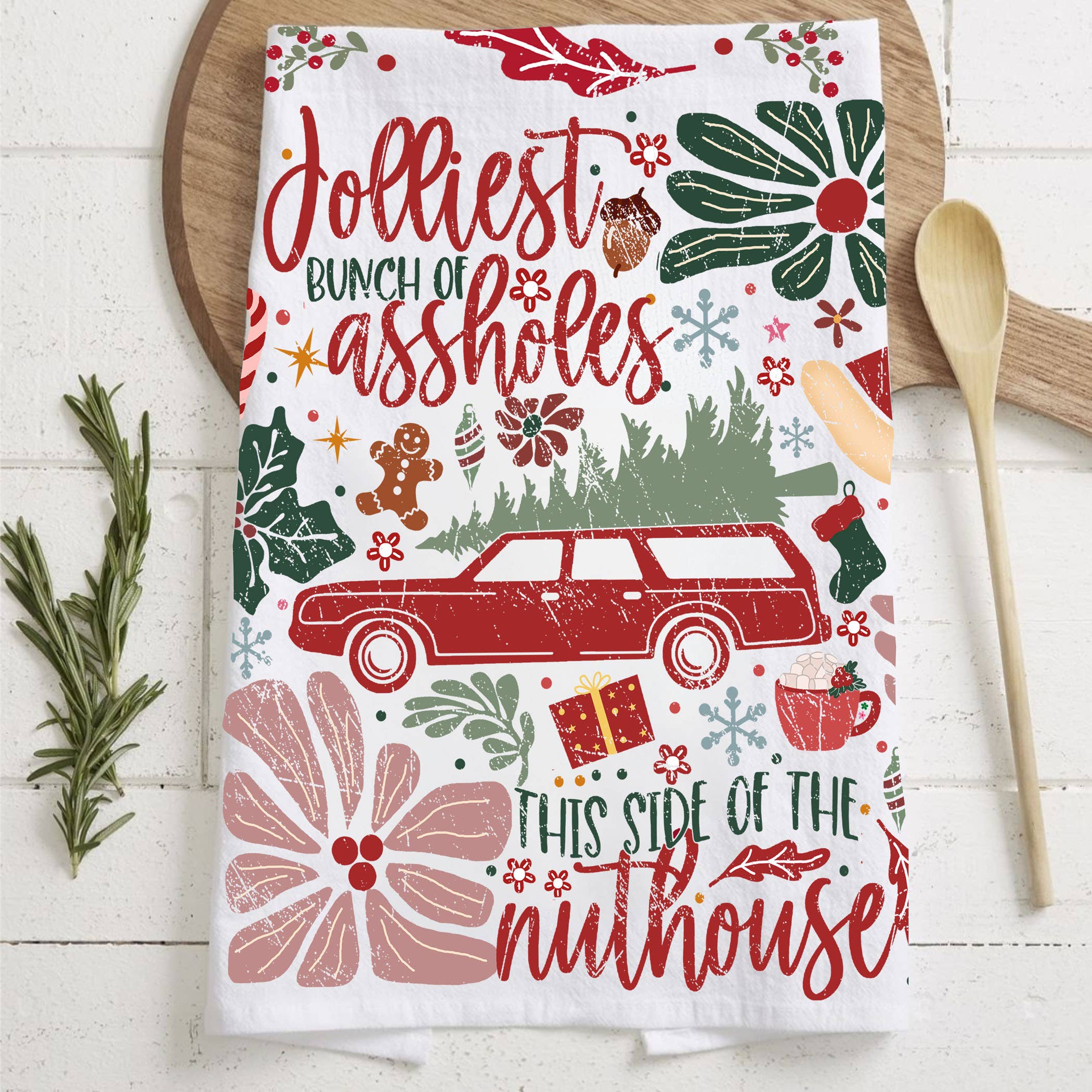 Gia Roma - Wholesale Tea Towel - Vintage Santa Holiday Kitchen Towel & Decor | Pink Christmas79