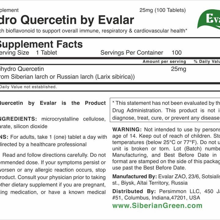SiberianGreen – wholesale Oral supplement/vitamin – Siberian Pine Larch by Evalar Dihydro Quercetin 100 Tabs3