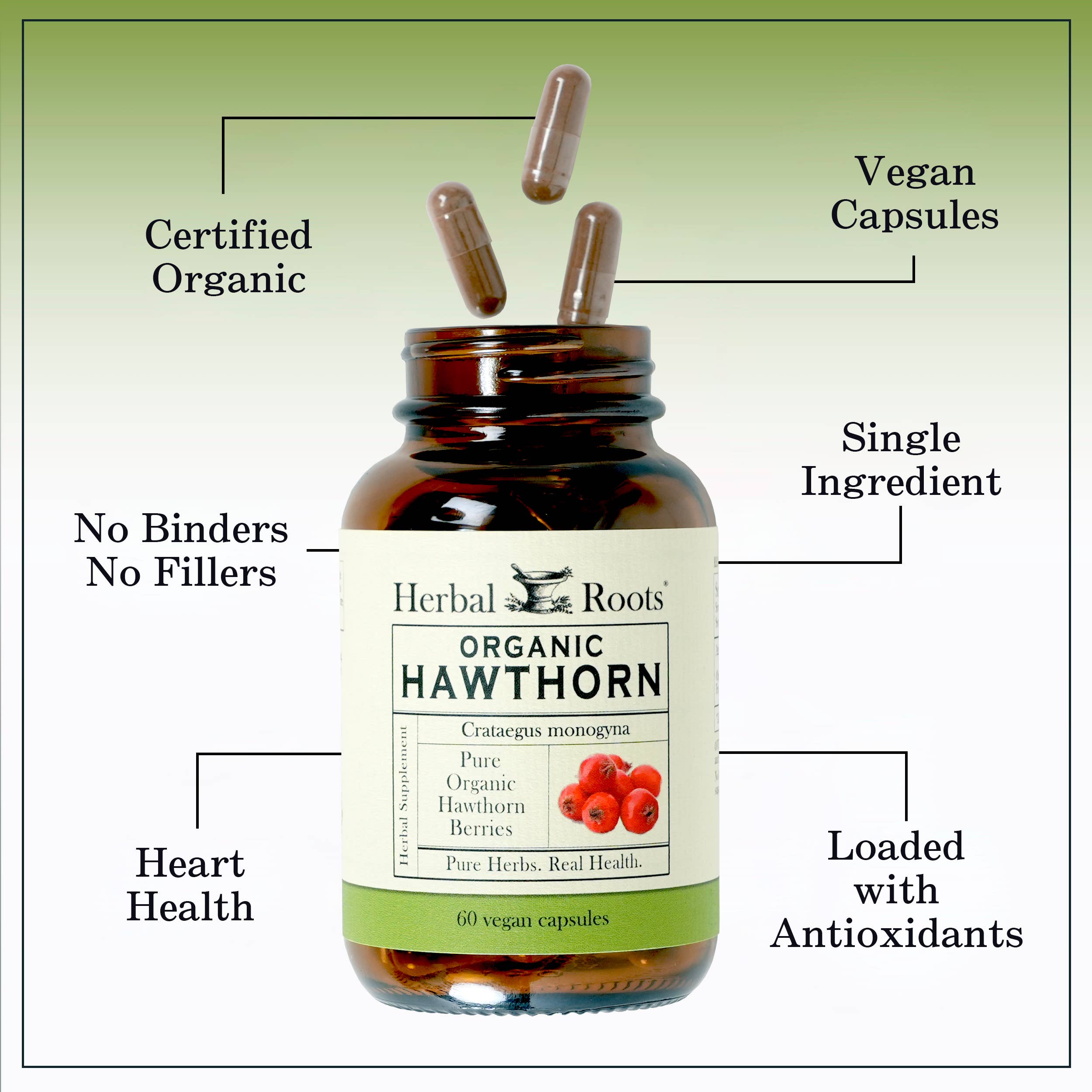 Herbal Roots - Wholesale Oral Supplement/Vitamin - Herbal Roots Organic Hawthorn Berry Capsules2
