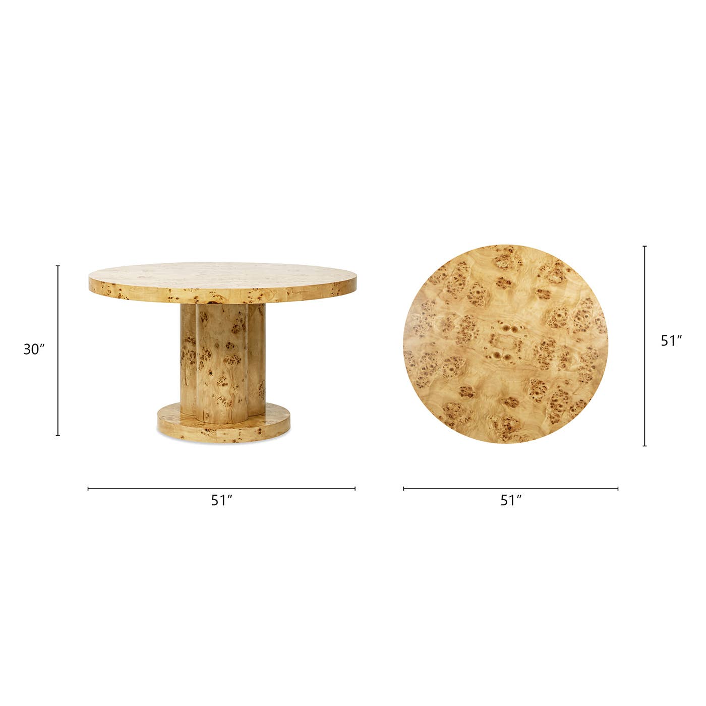 Jennifer Taylor Home - Wholesale Coffee Table - Nebula 51" 5-6 Seater Round Burl Pillar Dining Table  Wood5