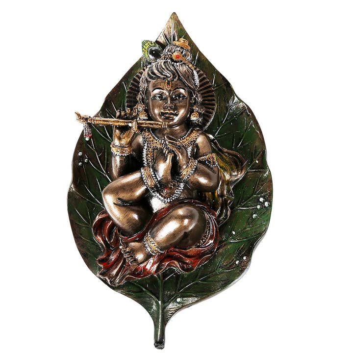Pacific Trading - Vente Figurine décorative - Bébé Krishna Feuille de Pipal