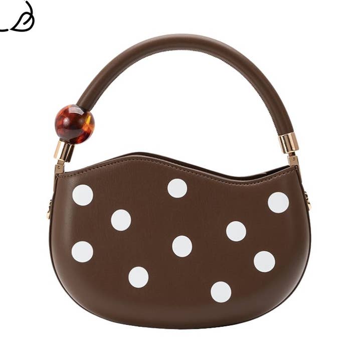 Jennie Chocolate Recycled Vegan Polka Dot Top Handle Bag for wholesale by Melie Bianco