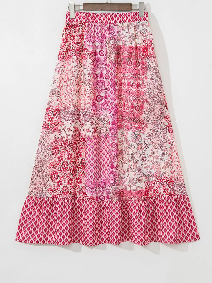 Red Boho Pattern Print Tassel Drawstring High Waist Maxi Dress for wholesale on Faire3