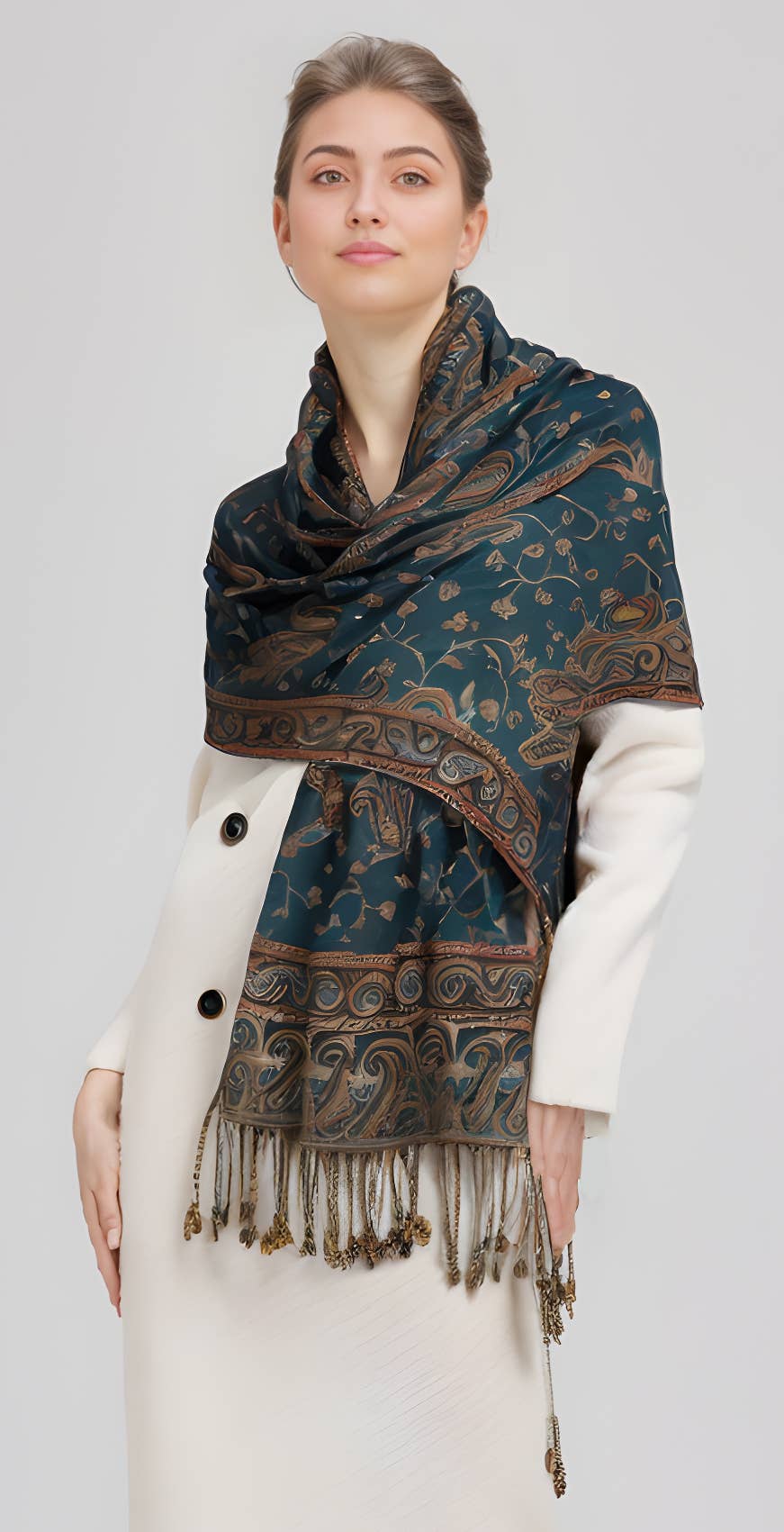 SERENITA - Wholesale Scarf - Women's - Jacquard Line Paisley Pashmina Scarf Reversible Shawl Wrap8
