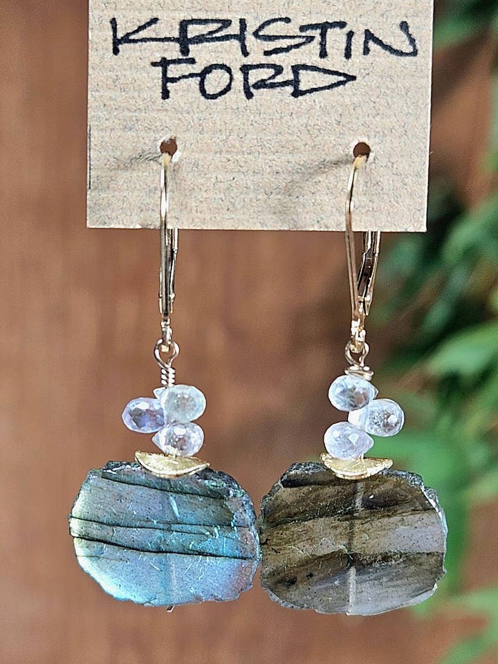 GF) Pendientes de labradorita en rodajas y zafiros helados EBK2024G para venta al por mayor de KRISTIN FORD Jewelry With Meaning