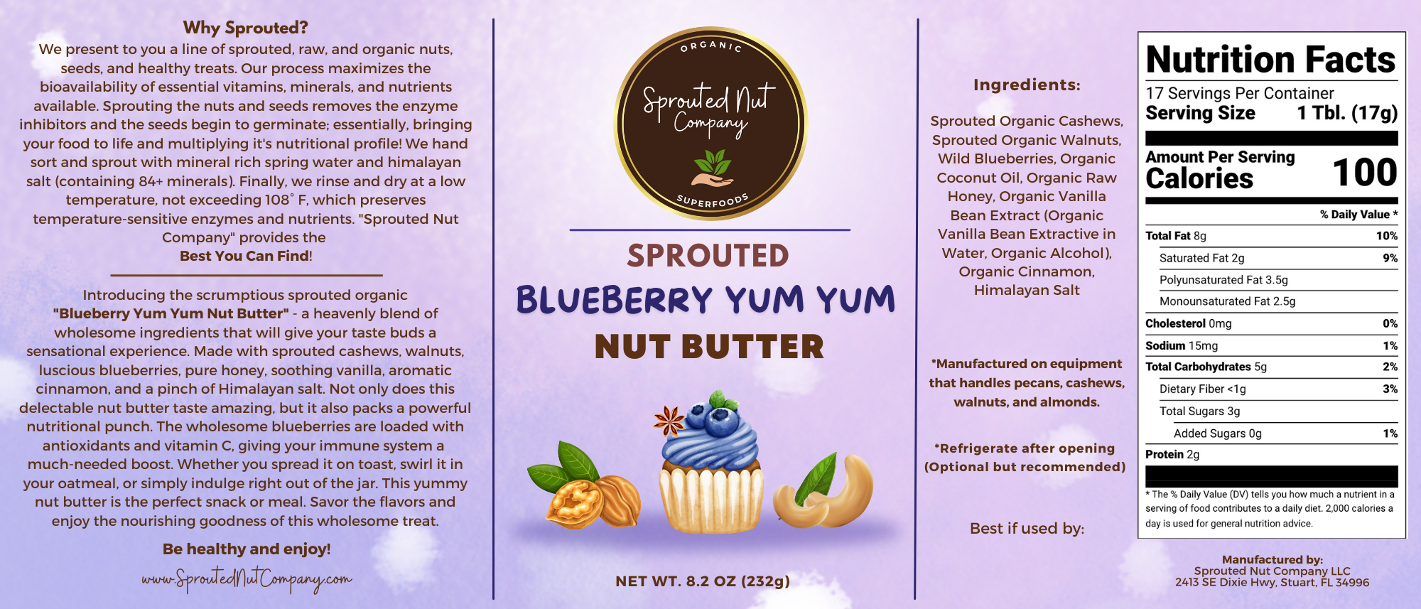 Sprouted Nut Company – wholesale Nut butter – Blueberry Cashew Walnut Butter - Sprouted - Organic 2