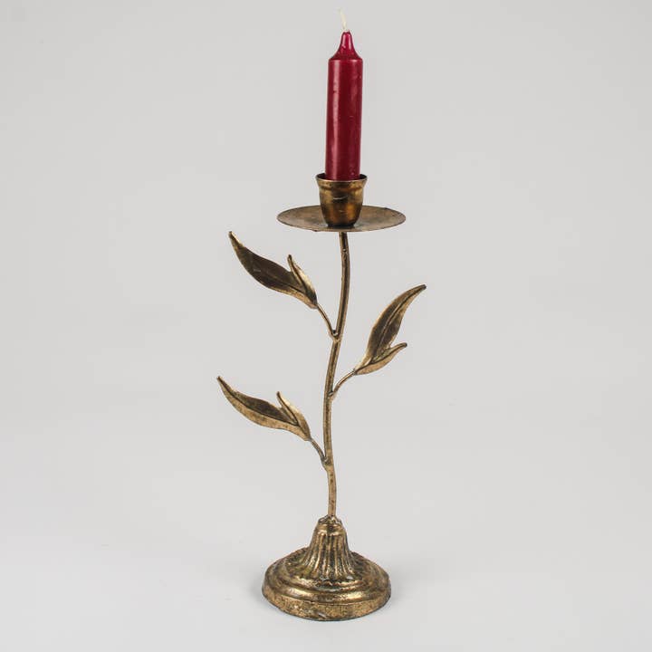 Gold Branch Taper Candle Holder – Leaf Motif Stand for wholesale by Originals International Ltd