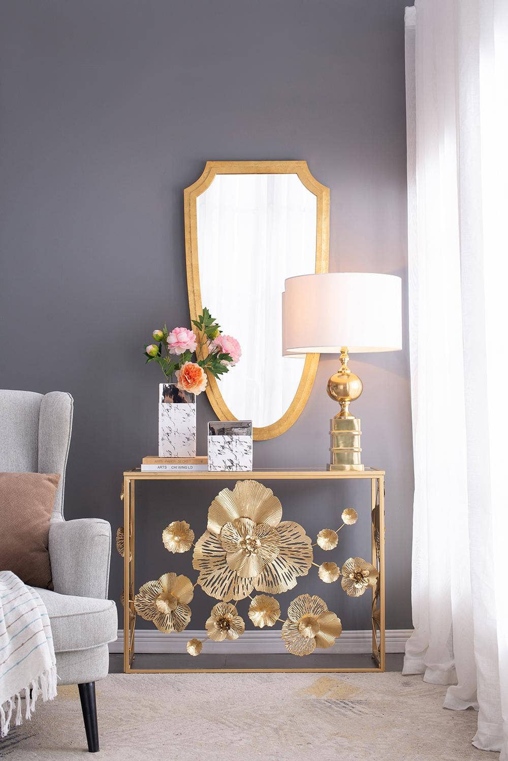 A&B Home Group Inc. – Candeeiro de secretária/decorativo por atacado – Candeeiro de Mesa D18x27,5" - Dourado/Branco9