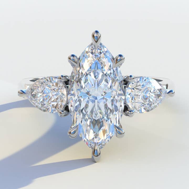 3 Ct E/VVS Marquise Cut Lab Diamond In 3 Stones Claw Prongs Setting Ring - Luminous for wholesale by Mohana Jewels - Luxury