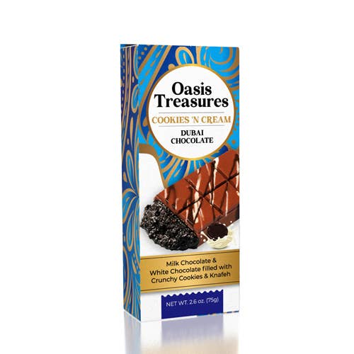 Showcase - Wholesale Chocolate Bar - Dubai Chocolate Bar Cookies 'N Cream by Oasis Treasures (75g)