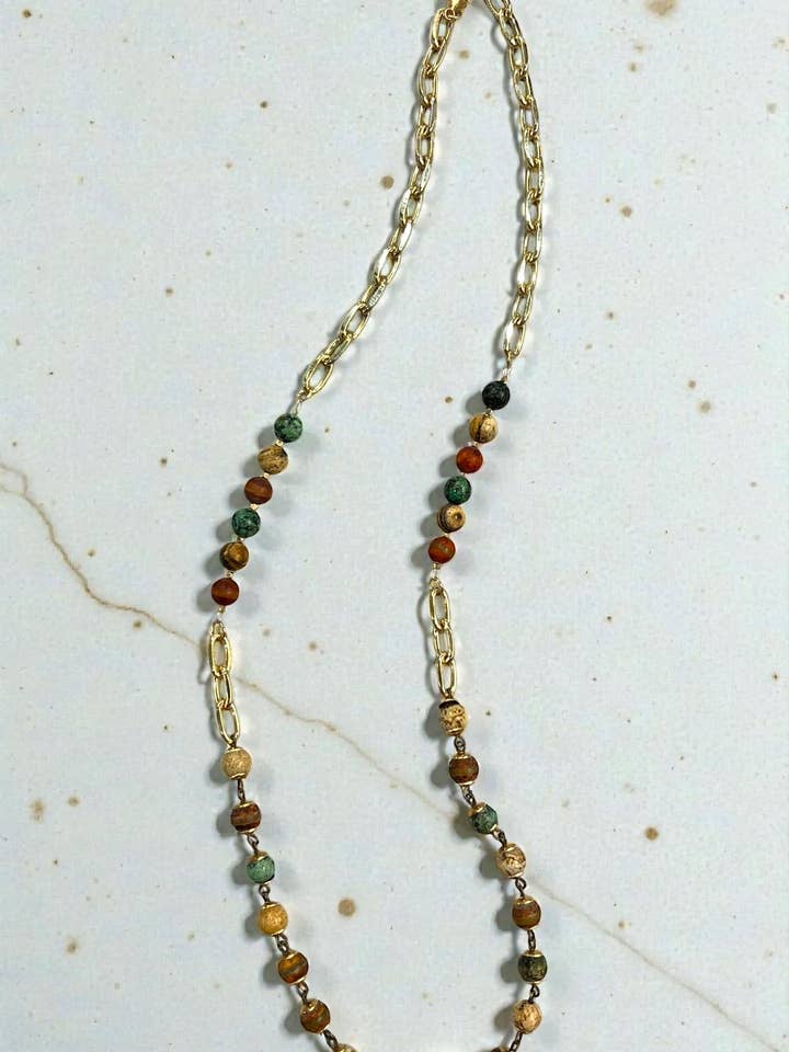Collar Jasper Mix de 28" con colgante de oro para venta al por mayor de Ava Capri