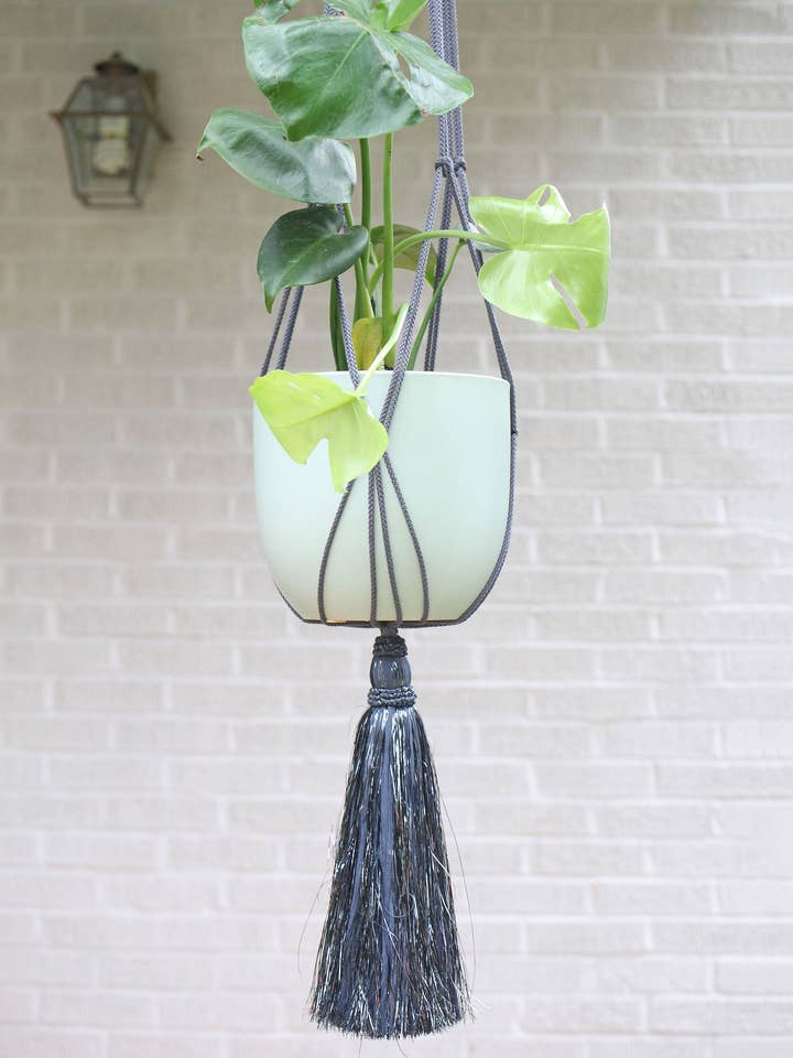 Macrame Plant Hanger with Layered or Metallic Tassels for wholesale by Woman Shops World