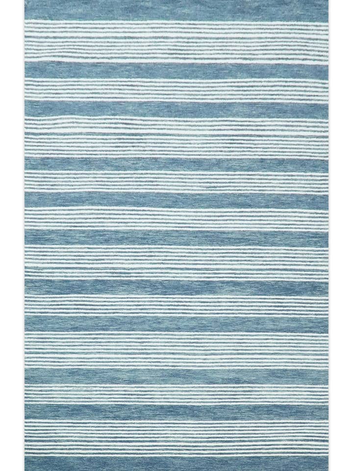 5x8 and 8x10 Hand Made Woolen Modern Stripes White and Blue for wholesale by The Rug Decor, Inc.