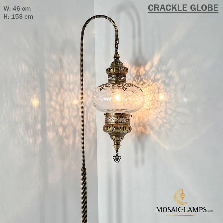 Mosaic Lamps - Wholesale Floor Lamp - Gooseneck X Large Crackle Globe Ottoman Floor Lamp, Laser Me2