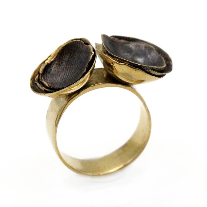 Anillo doble con textura huellas para venta al por mayor de NOKIKE