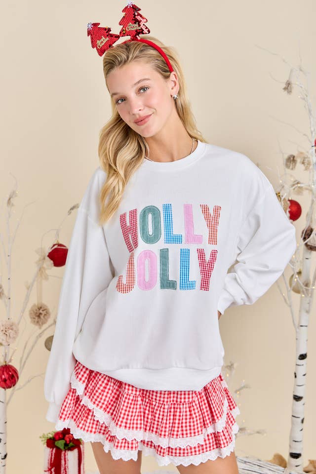 WHITE Holly Jolly Multicolor Gingham Pullover – Ready to Ship🎄 for wholesale on Faire7