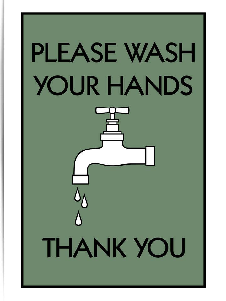 Cartel de decoración de baño verde salvia - Por favor, lávese las manos. para venta al por mayor de THE WALL HABITAT