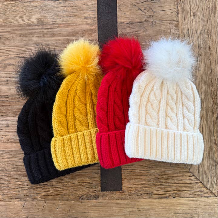 Cable Knit Beanie with Pom Hat for wholesale by Hart & Lux