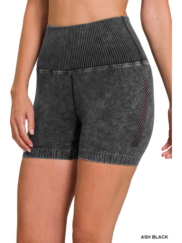42POPS - Wholesale Athletic Shorts - Women's - ,.SI-24012 Washed Seamless High Waisted Shorts
