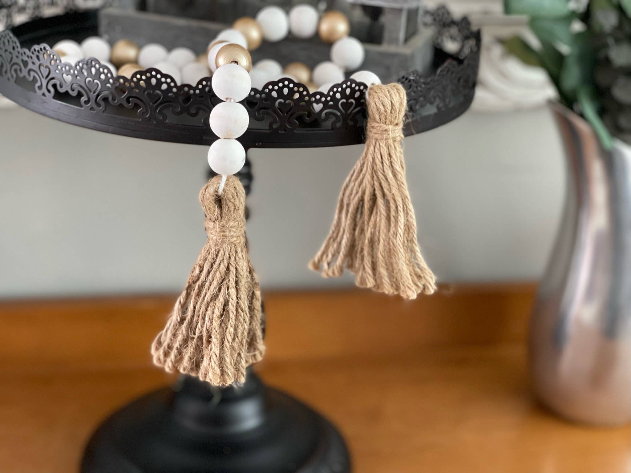 West & Wilkerson – wholesale Bunting/garland – White and Gold Farmhouse Wood Bead Garland1