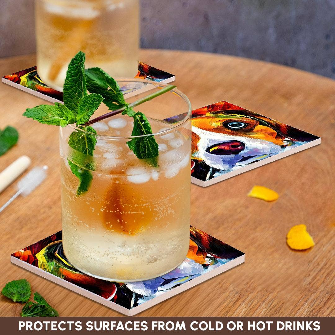 3dRose – Großhandel Untersetzer – 3dRose, Gesichtsporträt eines liebenswerten Beagle-Hundes. Familienfreundliches Geschenk oder Glücksbringer, Untersetzer.2