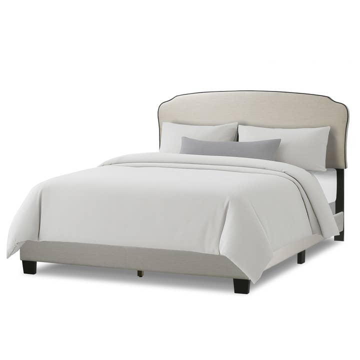 Glamour Home - Wholesale Bed - Aric Beige Fabric Queen Bed with Contrasting Piping Accent0