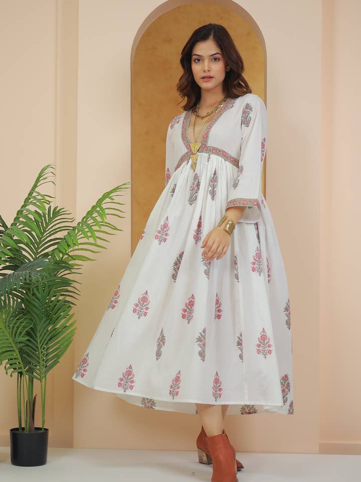 The Fox and The Mermaid - Wholesale Dress - Women's - Block Printed Indian Style Women's Dress (Daksha)