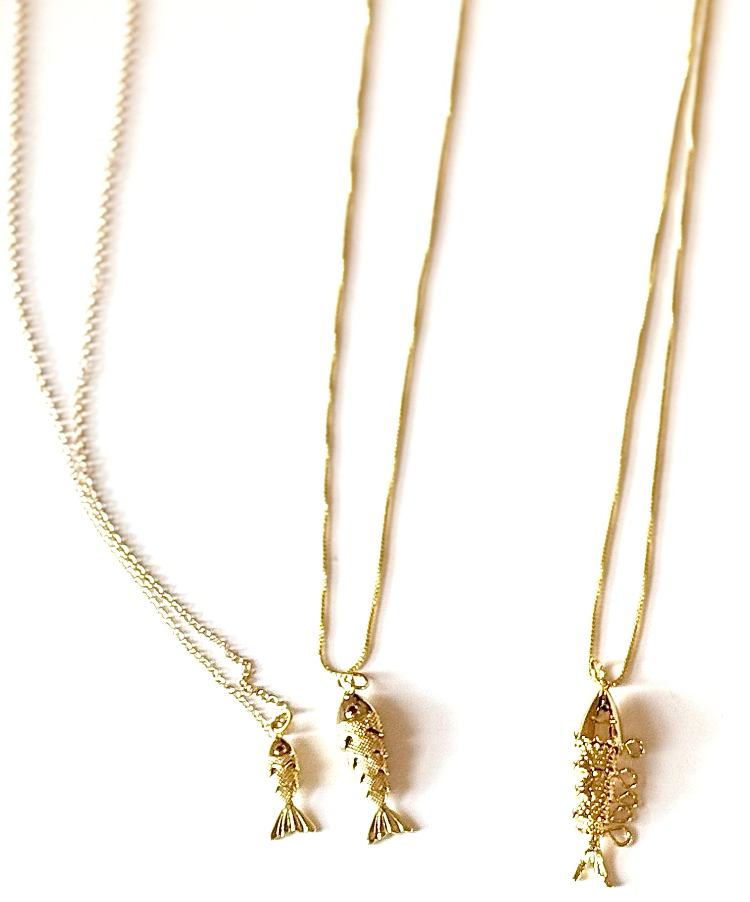 HoopLa - Wholesale Pendant/Charm Necklace - Lure- 14K Gold Steel Articulated Portuguese Fish Necklace 13