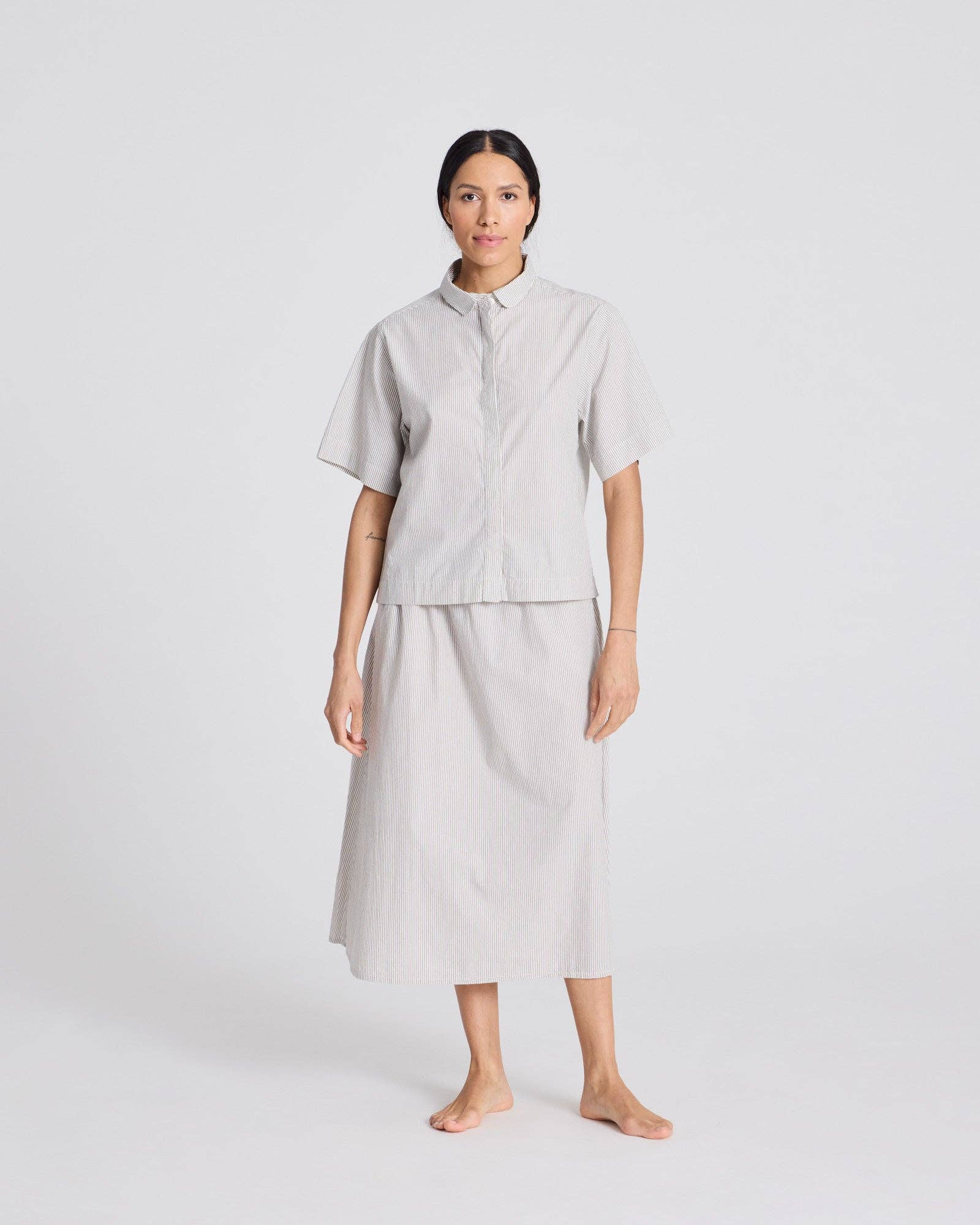 gai-lisva - Wholesale Button Down Shirt - Women's - Elena S/S Shirt Gots 243975 - Mulch White Stripe0