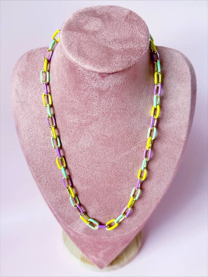Pastel Mardi Gras Enamel Chain Necklace for wholesale by Sandy + Rizzo