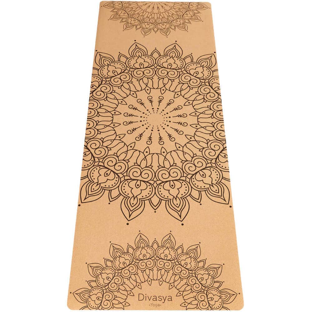 Divasya - Wholesale Yoga Mat - Cork & Natural Rubber Yoga Mat | 183 x 66 x 0.4cm | in 6 Yoga Designs | with Carrying Strap0