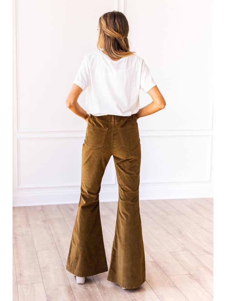 Olive Tan Corduroy Flare Pants for wholesale on Faire2