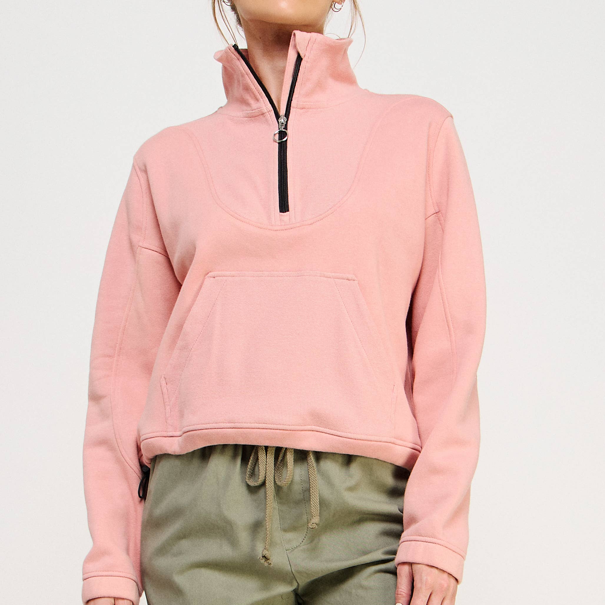 FREEZIA - Wholesale Sweatshirt - Women's - FRENCH TERRY NECK HALF ZIP SWEATSHIRT PULLOVER-FZ00126