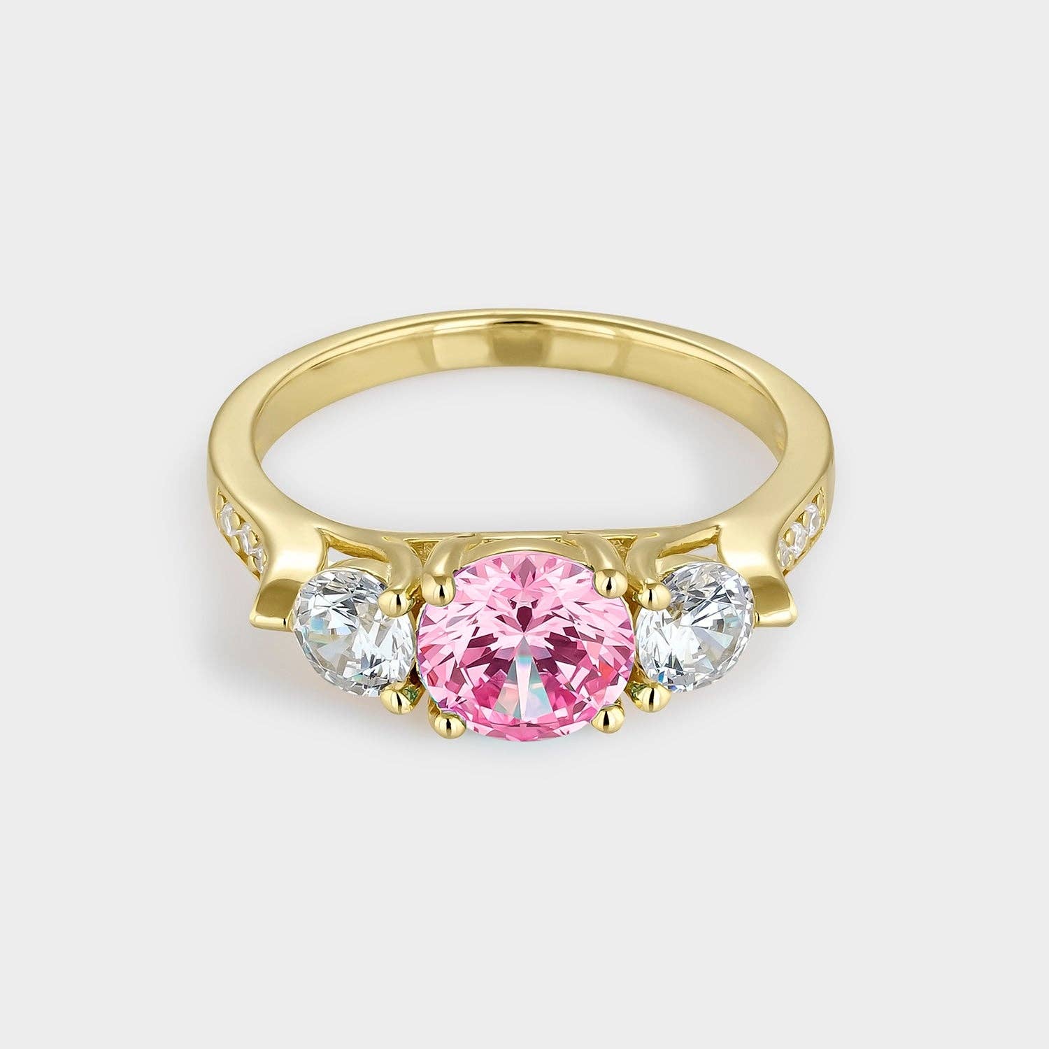 Itemporality - Wholesale Multi-Stone Ring - Ring with central pink zirconia in gold-plated silver