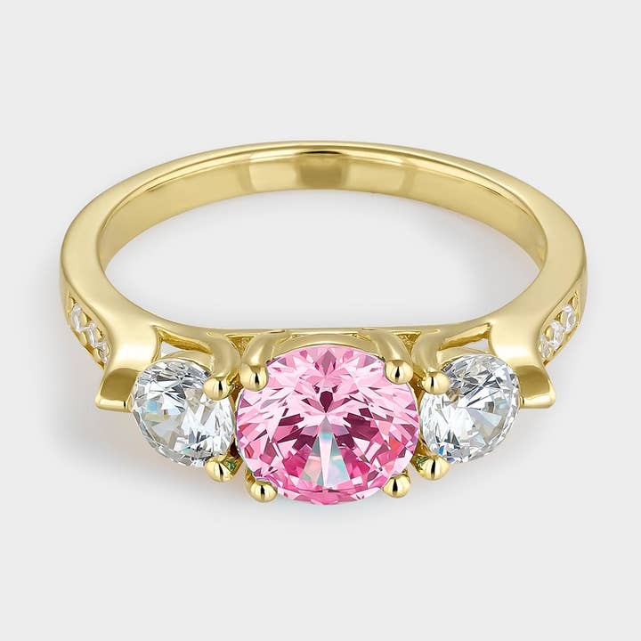 Itemporality - Wholesale Multi-Stone Ring - Ring with central pink zirconia in gold-plated silver0
