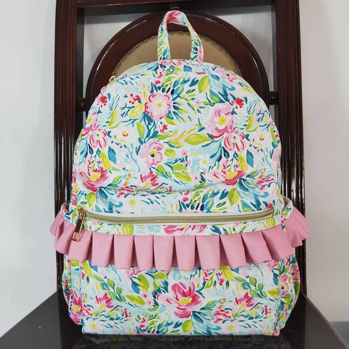 Aier Wholesale - Wholesale Backpack - Kids - Baby Kids Girls Green Pink Flowers Backpack Back Bags